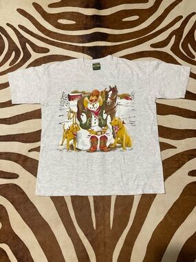 Vintage 80s Air Waves Horse Girl Cowgirl Dog Lover Western Sheriff Tee Shirt - M